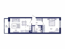 Продается 2-комнатная квартира ЖК Горизонт, дом 2, 45.6  м&sup2;, 7000000 рублей