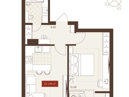Продается 2-комнатная квартира ЖК Невский, 44.48  м&sup2;, 7550000 рублей