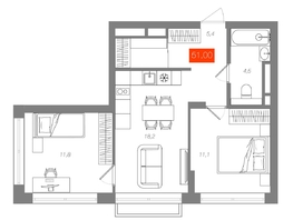 Продается 2-комнатная квартира  Квартал ЩА, сек 2.1, 51  м&sup2;, 10490000 рублей