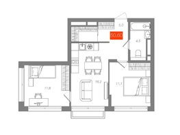 Продается 2-комнатная квартира  Квартал ЩА, сек 2.1, 50.6  м&sup2;, 10790000 рублей