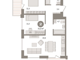 Продается 2-комнатная квартира ЖК Пшеница, дом 2.2, 72.02  м&sup2;, 10100000 рублей