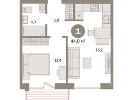 Продается 1-комнатная квартира ЖК Пшеница, дом 2.2, 44.01  м&sup2;, 6670000 рублей