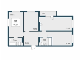 Продается 3-комнатная квартира ЖК Эко-квартал на Кедровой, дом 5, 91.81  м&sup2;, 9550000 рублей