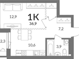 Продается 1-комнатная квартира ЖК Горская Лагуна, 35.75  м&sup2;, 9600000 рублей