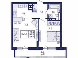 Продается 2-комнатная квартира ЖК Горизонт, дом 2, 45.8  м&sup2;, 7800000 рублей