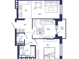 Продается 3-комнатная квартира ЖК Сподвижники, дом 3, 55.1  м&sup2;, 6900000 рублей