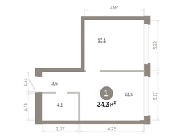 Продается 1-комнатная квартира  Квартал Молодость, дом 1, 34.3  м&sup2;, 6400000 рублей