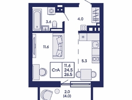 Продается Студия ЖК Горизонт, дом 2, 26.5  м&sup2;, 7500000 рублей