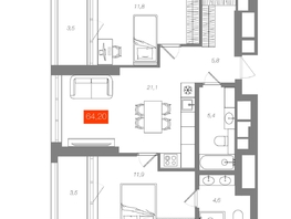 Продается 2-комнатная квартира  Квартал ЩА, сек 2.1, 64.2  м&sup2;, 12990000 рублей