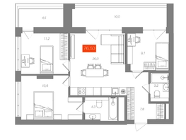 Продается 3-комнатная квартира  Квартал ЩА, сек 2.1, 76.5  м&sup2;, 15690000 рублей