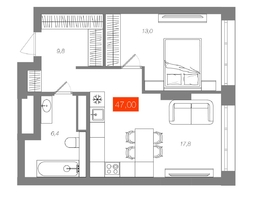 Продается 1-комнатная квартира  Квартал ЩА, сек 2.1, 47  м&sup2;, 9590000 рублей