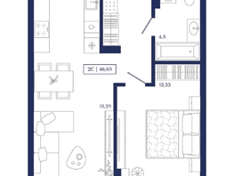 Продается 1-комнатная квартира ЖК Юнити Центр, 46.69  м&sup2;, 11800000 рублей