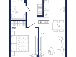 Продается 1-комнатная квартира ЖК Юнити Центр, 46.91  м&sup2;, 11050000 рублей