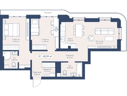 Продается 2-комнатная квартира ЖК Виларт, дом 2, 68.84  м&sup2;, 14800000 рублей