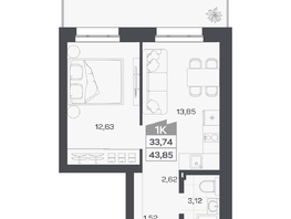 Продается 1-комнатная квартира ЖК Квартал 54, дом 1, 33.74  м&sup2;, 7139000 рублей
