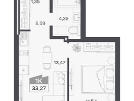Продается 1-комнатная квартира ЖК Квартал 54, дом 1, 33.27  м&sup2;, 6150000 рублей