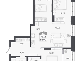 Продается 4-комнатная квартира ЖК Квартал 54, дом 1, 78.12  м&sup2;, 11912000 рублей