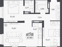 Продается 3-комнатная квартира ЖК Квартал 54, дом 1, 57.93  м&sup2;, 9131000 рублей
