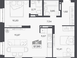 Продается 3-комнатная квартира ЖК Квартал 54, дом 1, 57.93  м&sup2;, 10195000 рублей