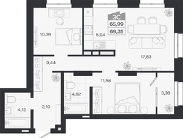 Продается 3-комнатная квартира ЖК Квартал 54, дом 1, 65.99  м&sup2;, 10740000 рублей
