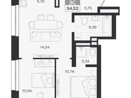 Продается 3-комнатная квартира ЖК Квартал 54, дом 1, 54.52  м&sup2;, 9623000 рублей