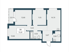 Продается 3-комнатная квартира ЖК Расцветай на Зорге, дом 4, 75.81  м&sup2;, 7850000 рублей