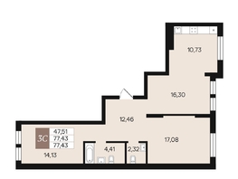 Продается 3-комнатная квартира ЖК Роза ветров, 77.42  м&sup2;, 10708960 рублей