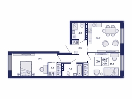 Продается 2-комнатная квартира ЖК Сила леса, корп 2, 71.9  м&sup2;, 9700000 рублей