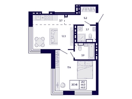Продается 2-комнатная квартира ЖК Цитатум, 46.2  м&sup2;, 8900000 рублей