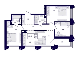 Продается 4-комнатная квартира ЖК Цитатум, 78.6  м&sup2;, 12950000 рублей