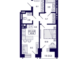 Продается 2-комнатная квартира ЖК Сподвижники, дом 1, 43.8  м&sup2;, 6100000 рублей