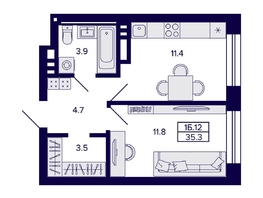 Продается 1-комнатная квартира ЖК Сподвижники, дом 1, 35.3  м&sup2;, 5950000 рублей
