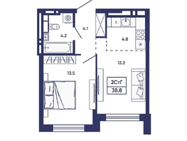 Продается 2-комнатная квартира ЖК Сподвижники, дом 2, 38.8  м&sup2;, 6850000 рублей