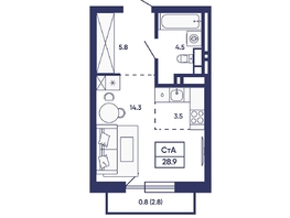 Продается Студия ЖК Сподвижники, дом 2, 28.9  м&sup2;, 4350000 рублей