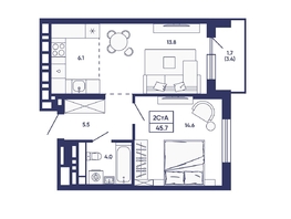 Продается 2-комнатная квартира ЖК Сподвижники, дом 3, 45.7  м&sup2;, 6950000 рублей