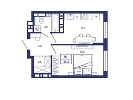 Продается 1-комнатная квартира ЖК Сподвижники, дом 3, 35.3  м&sup2;, 5900000 рублей