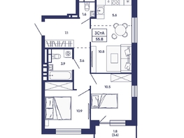 Продается 3-комнатная квартира ЖК Сподвижники, дом 3, 55.8  м&sup2;, 7150000 рублей