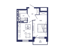 Продается 1-комнатная квартира ЖК Сподвижники, дом 3, 35.9  м&sup2;, 5350000 рублей