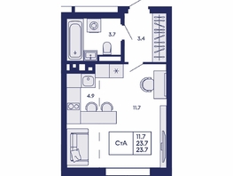 Продается Студия ЖК Горизонт, дом 2, 23.7  м&sup2;, 4450000 рублей