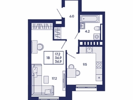 Продается 1-комнатная квартира ЖК Горизонт, дом 2, 36.9  м&sup2;, 6550000 рублей