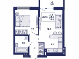 Продается 2-комнатная квартира ЖК Горизонт, дом 2, 35.6  м&sup2;, 7450000 рублей