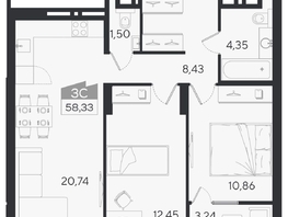 Продается 3-комнатная квартира ЖК Ясный берег, дом 10, бс 6-7, 61.74  м&sup2;, 10913000 рублей