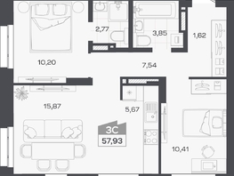 Продается 3-комнатная квартира ЖК Квартал 54, дом 1, 57.93  м&sup2;, 10369000 рублей