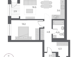Продается 2-комнатная квартира ЖК ОСКАР, дом 1, 54.6  м&sup2;, 12190000 рублей