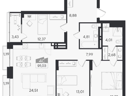 Продается 4-комнатная квартира ЖК Ясный берег, дом 10, бс 6-7, 96.84  м&sup2;, 16283000 рублей