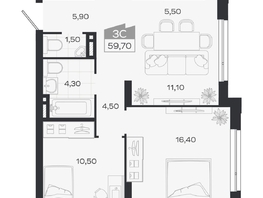 Продается 3-комнатная квартира ЖК Ясный берег, дом 32, 59.7  м&sup2;, 9971000 рублей