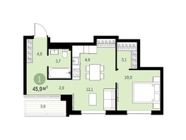Продается 1-комнатная квартира ЖК Европейский берег, дом 43-2, 45.9  м², 8700000 рублей