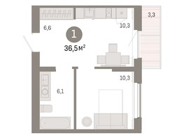 Продается 1-комнатная квартира ЖК Пшеница, дом 3, 36.49  м², 5570000 рублей