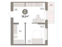 Продается 1-комнатная квартира ЖК Пшеница, дом 3, 36.49  м², 5700000 рублей