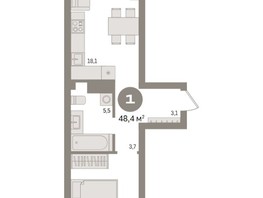 Продается 1-комнатная квартира ЖК Авиатор, дом 2, 48.36  м², 7990000 рублей